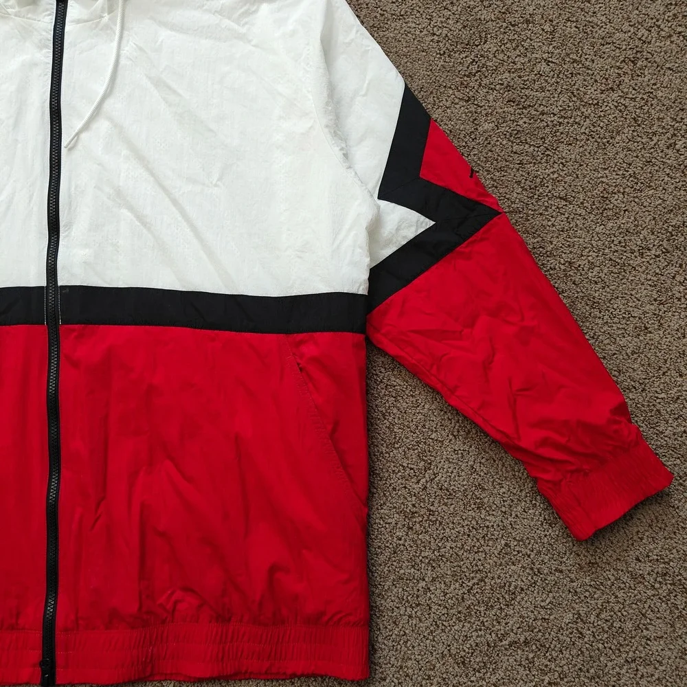 JORDAN Mens Windbreaker Jacket XXL White Red Nylon Colorblock Streetwear